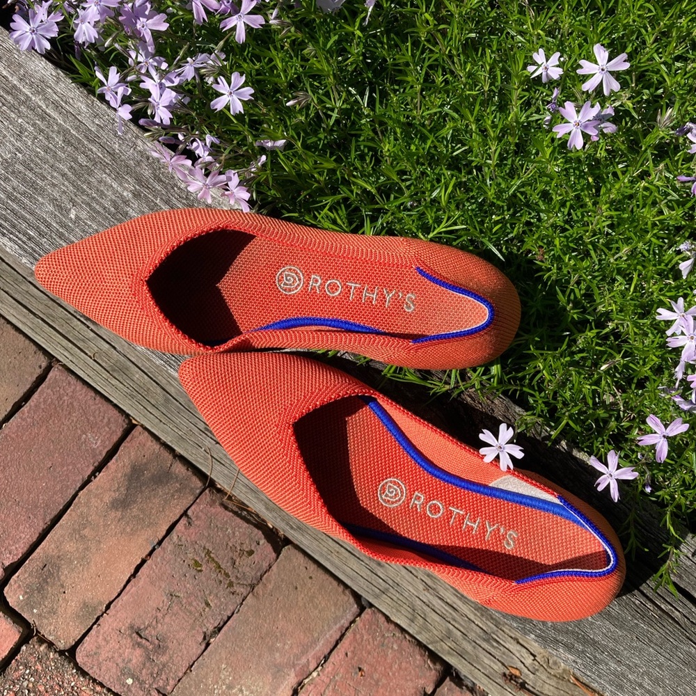 Rothy's Orange Pointed Knit Slip-On Flats